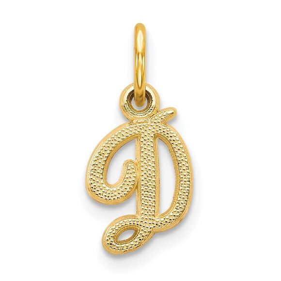 The Sadie 14k Yellow Gold Mini Satin Script Initial Charm, Letter D - Picture 1 of 5